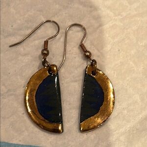 Vintage Navy Blue and Gold Geometric Earrings